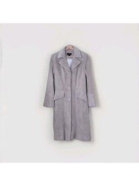 Danier Vtg Kyla Suede Trench Coat S Beige Buttons Minimalist Retro Look Edgy NWT
